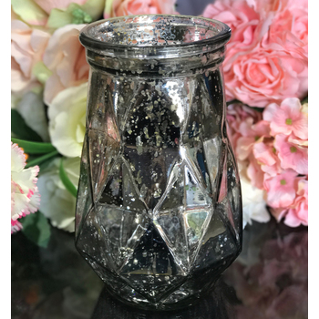 Candle Vase/Votive Holder  10x21cm - Silver Geometric Mercury Finish
