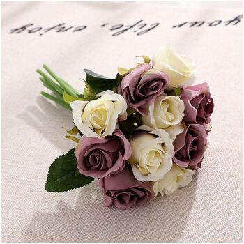 Cream/Mauve - 12 Head Silk Rose Bouquet