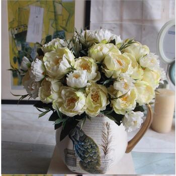 8 Head Small Yellow/White Peony Filler Flower Bunch
