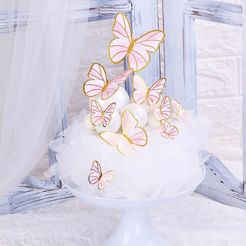 10pcs Set of Pink Butterfly Decorations / Cake Topper 