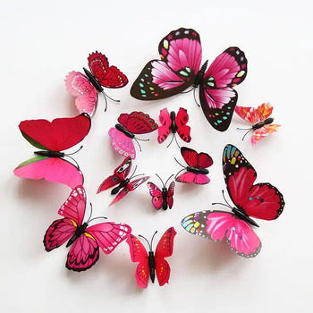 12pc - 3d Butterflies Pink - Wall Stickers/Decorations