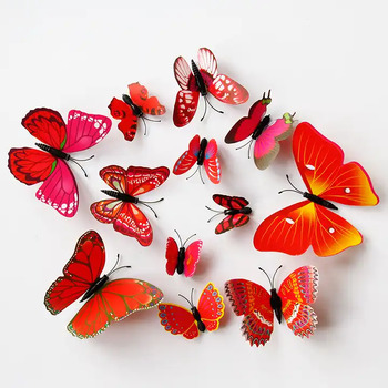12pc - 3d Butterflies Red - Wall Stickers/Decorations