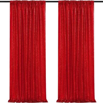 2pc Set Sequin Backdrop Curtains 60x245cm - Red