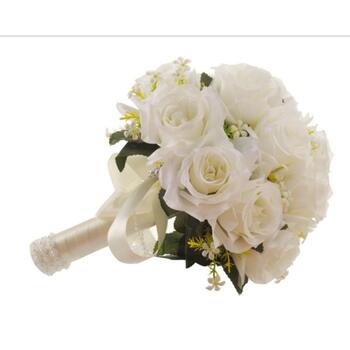 White Rose & Babies Breath Bridal Wedding Bouquet