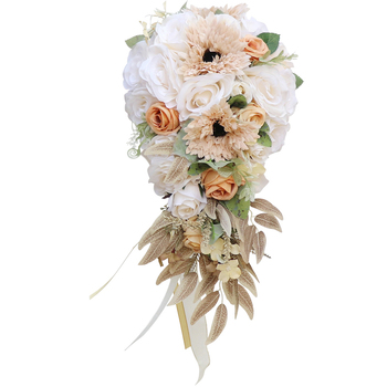 Bridal Teardrop Bouquet - Burnt Orange, Ivory, Tan Naturals