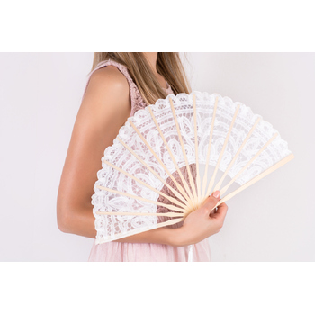 Lace Wedding Hand Fan - White