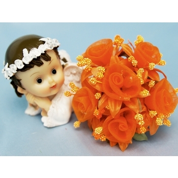 72 Shimmering Organza Rose Craft Flowers - orange