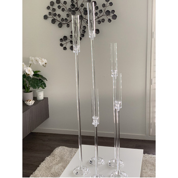 5 pcs Set of Candelabra 70cm - 130cm - Clear with Glass Windlight