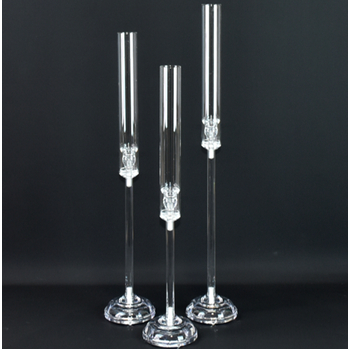3 pcs Set of Candelabra - Clear with Glass Windlight