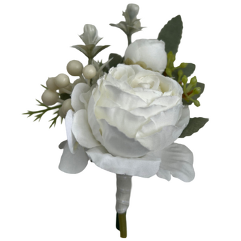 Buttonhole Peony Rose - White
