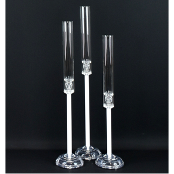 3 pcs Set of Candelabra - Clear with White Stem Glass Windlight