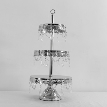 3 Tier Silver Cake Stand - With Acrylic Crystals