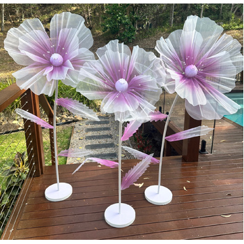 Set of 3 Violet Giant Organza Flower Stands - 1.7m, 1.4m, 1.2m