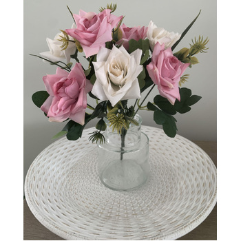 7 Head Rose Filler Bunch - Dusty Pink/White