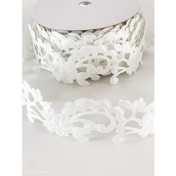3.5cm White Lace Design Polyester Embossed Ribbon  18m