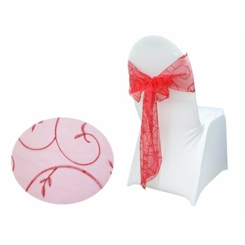 Embroidered Organza Chair Sash  - Red  
