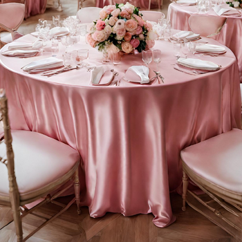120inch (305cm) Round Satin Tablecloth - Pink