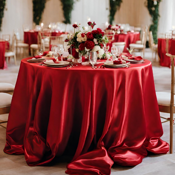 120inch (305cm) Round Satin Tablecloth - Red