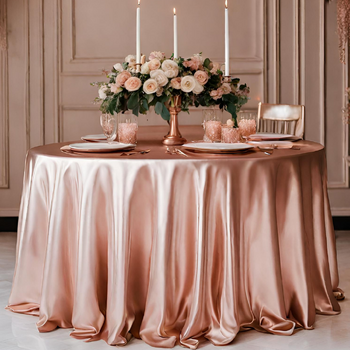120inch (305cm) Round Satin Tablecloth - Rose Gold