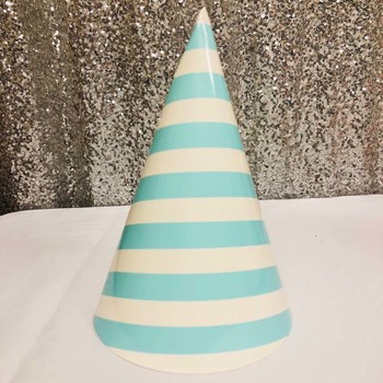 12pk - Large Paper Party Hat Blue Stripe