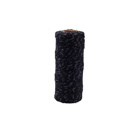 Large View 12ply Bakers Twine 100yd - Black with Silver Metalic Thread