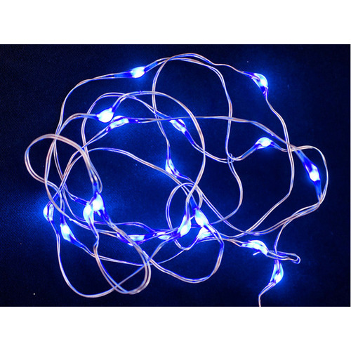 Large View Blue inLine LED Fairy Lights - Battery Operated 2.m