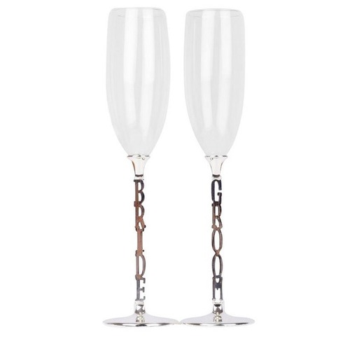 Large View Champagne Toasting Glasses - Bride & Groom  (CLEARANCE)