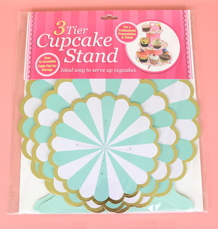 3 Tier Green Striped Cup Cake Stand