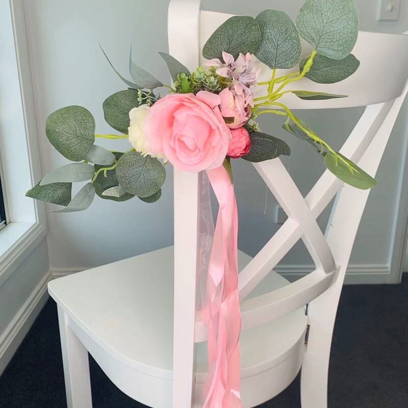 Native Floral Arrangement - Pink Flower Pew Bow, Chair Bow Decoration