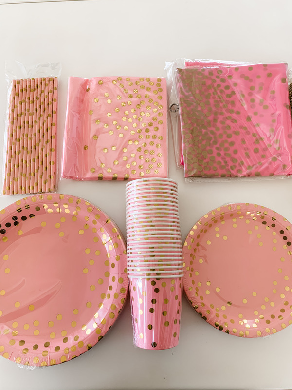 24 Person 192pc Pink/Gold Paper Party Plate Set