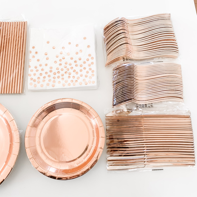 24 Person 192pc Rose Gold Paper Party Plate Set