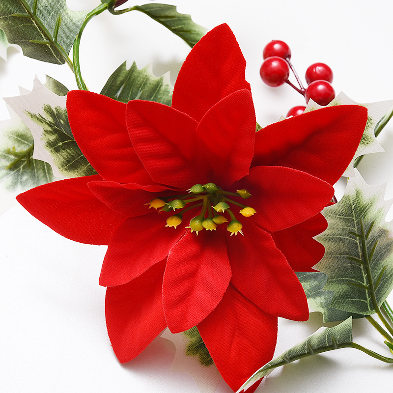 1.8m - Holly, Berry and  Poinsettia Christmas Garland