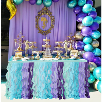thumb_9ft (2.7m) Purple/Blue Tulle Mermaid Theme Table Skirting