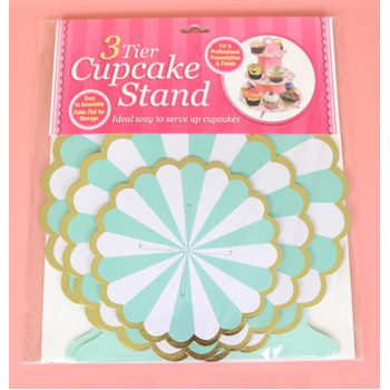 thumb_3 Tier Pink Striped Cup Cake Stand