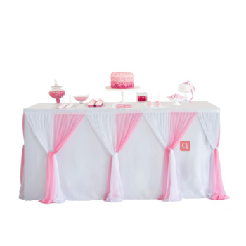 thumb_9ft (2.7m) White/Pink Chiffon Table Skirting with splits