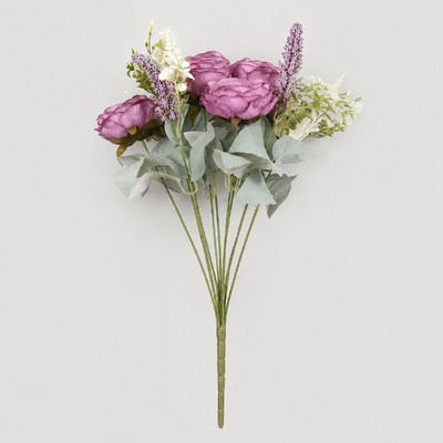 thumb_50cm - 6 Head Peony Rose Flower Bush - Mauve