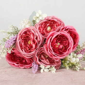 thumb_50cm - 6 Head Peony Rose Flower Bush - Deep Pink