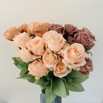 thumb_56cm - 15 Head Rose Flower Bush - Soft Pink