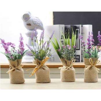 thumb_Potted Lavender in Burlap Bag with Raffia Tie - Style 1