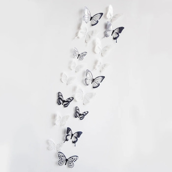 thumb_18pc - 3d Butterflies Black and White with Glitter - Wall Stickers/Decorations