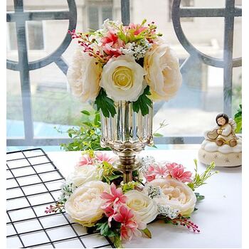 thumb_Cream/Pink Rose Wreath/Candle Ring - 6 head 30cm diameter