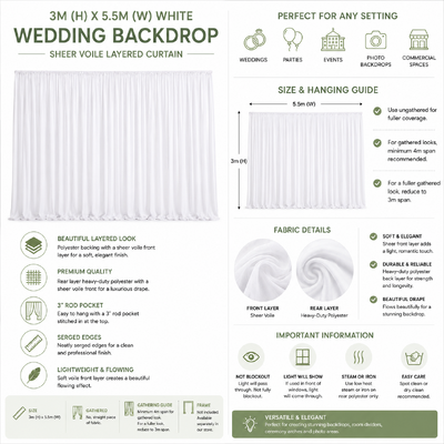 thumb_3m White Polyester Wedding Backdrop Curtain with Sheer Voile Layer 