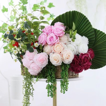thumb_5 Head Small Silk Rose Bouquet - Deep Pink - 