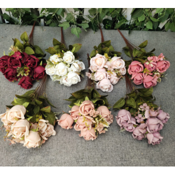 thumb_55cm - 11 Head Rose Bud Bush Red/Burgundy