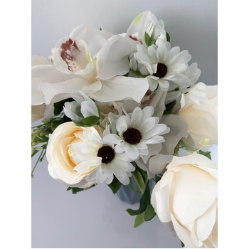 thumb_56cm - 12 Head Rose, Orchid & Daisy Flower Bush - White