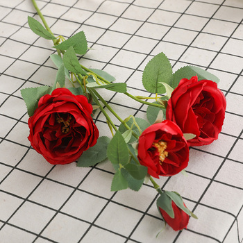 thumb_88cm - 4 Head Rose  Stem - Red