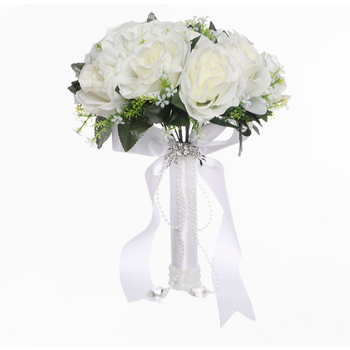 thumb_White Rose Bridal Bouquet - Satin Wrapped Handle