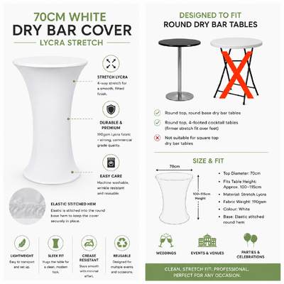 thumb_70cm White Round Base Dry Bar Cover – Stretch Lycra Cocktail Table Cover