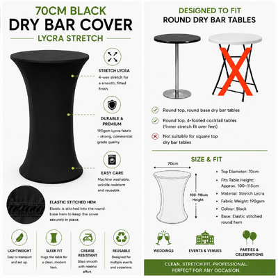 thumb_70cm Black Round Base Dry Bar Cover – Stretch Lycra Cocktail Table Cover