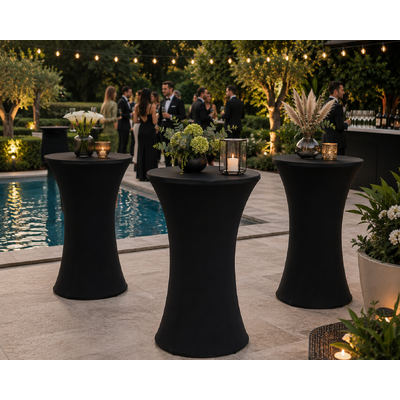 thumb_60cm Black Round Base Dry Bar Cover – Stretch Lycra Cocktail Table Cover